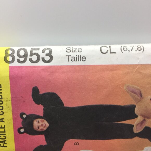 Vintage McCalls Costume 8953 Easy Sew Bunny Bear Cat Lion Kangaroo Size CL 6 7 8 - Picture 5 of 6